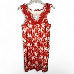 Milly Of New York Vintage Silk Fan Print Orange Ivory Ruffle Shift Dress Sz 8
